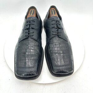 David Eden Men Size 10 Black Lizard Leather Square Toe Derby Dress Shoes